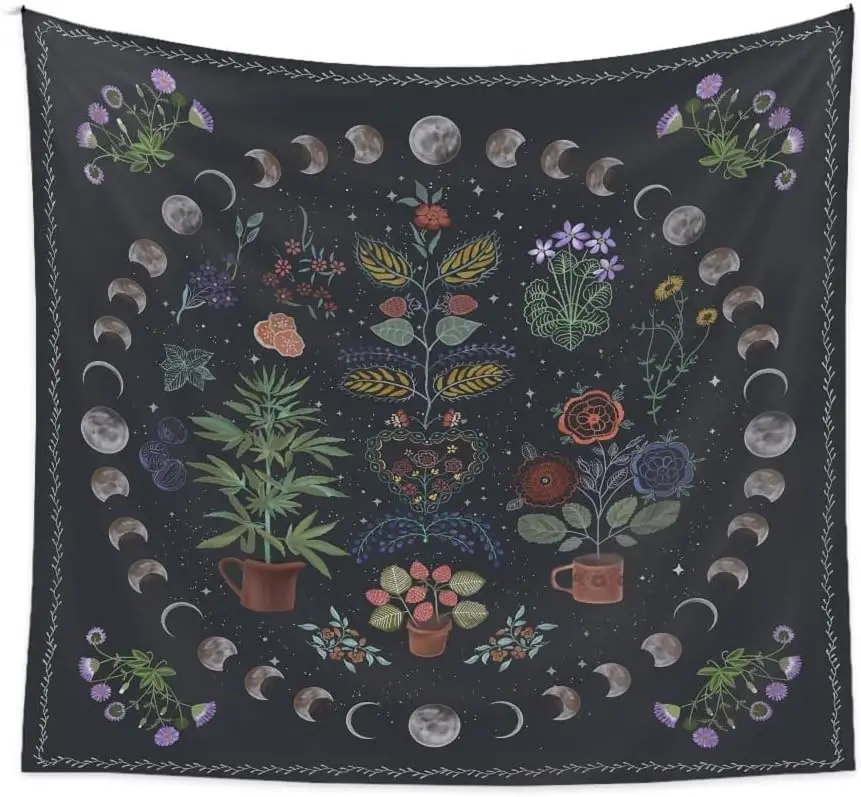 Celestial Witch Garden Moon Night Astrology Bohemian Tarot Wicca Tapestry Boho Wall Hanging Science Mystic Home Decor