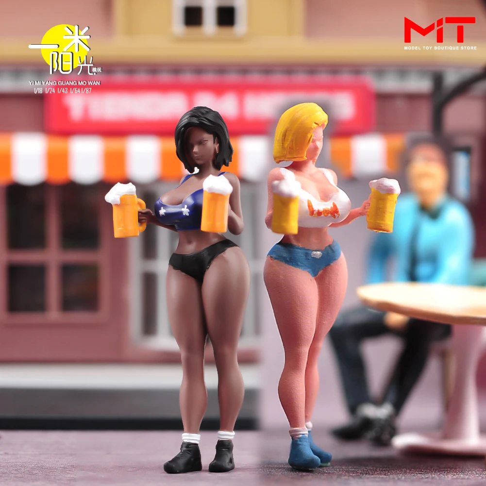 Painted Miniatures 1/87 1/64 1/43 1/24 1/18 Beauty Girl Serving Beer Figure Diorama Mini Doll Model Street Scene Props Decor