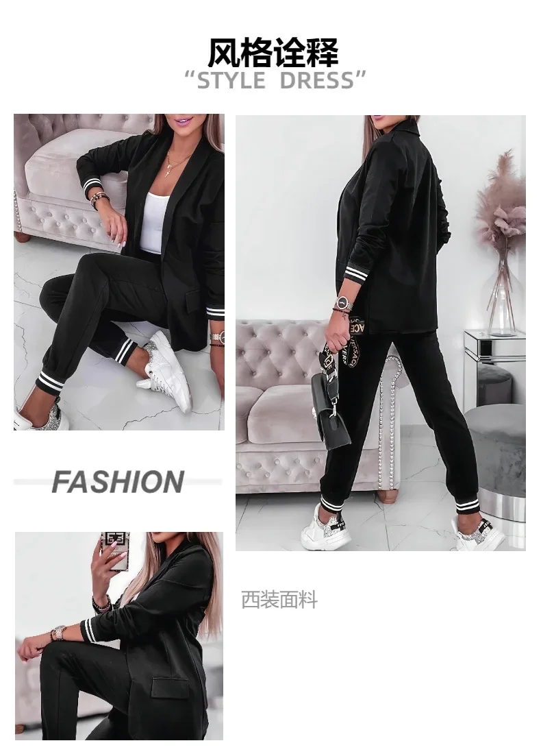 Two Piece Sets Outfit Elegant Womens Streetwear 2024 Summer Casual Striped Shawl Neck Coat & Cuffed Sexy Pants Suit New Fashion image 5