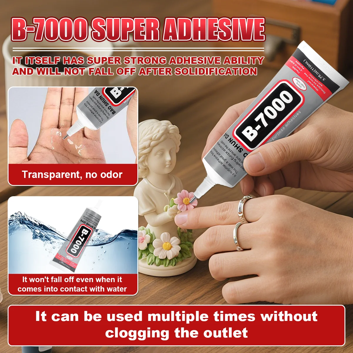 BAO SHUN DA B7000 50ML Clear Jewelry Making Adhesive Universal Glass Plastic Leather Wood Glue With Precision Applicator Tip