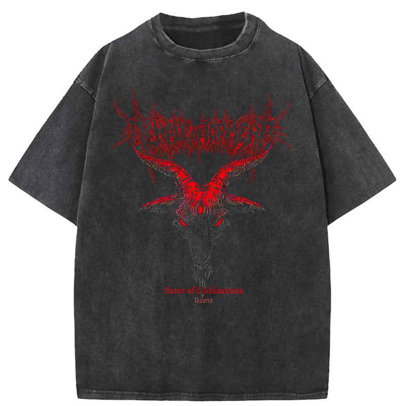 Hip Hop Punk Men T Shirt Dark y2k Sheep Head Thorns Short Sleeve T-shirt Female Harajuku loose Plus Size Streetwear Cotton Tops