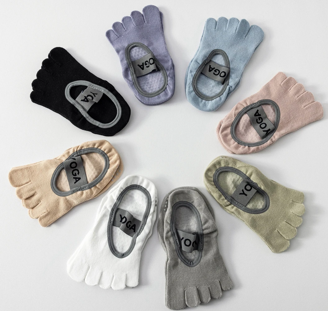 3 Pairs Women Yoga Socks with Separate Fingers Non-slip Toe Pilates Socks Shoes Antislip Five Finger Sports Socks Floor