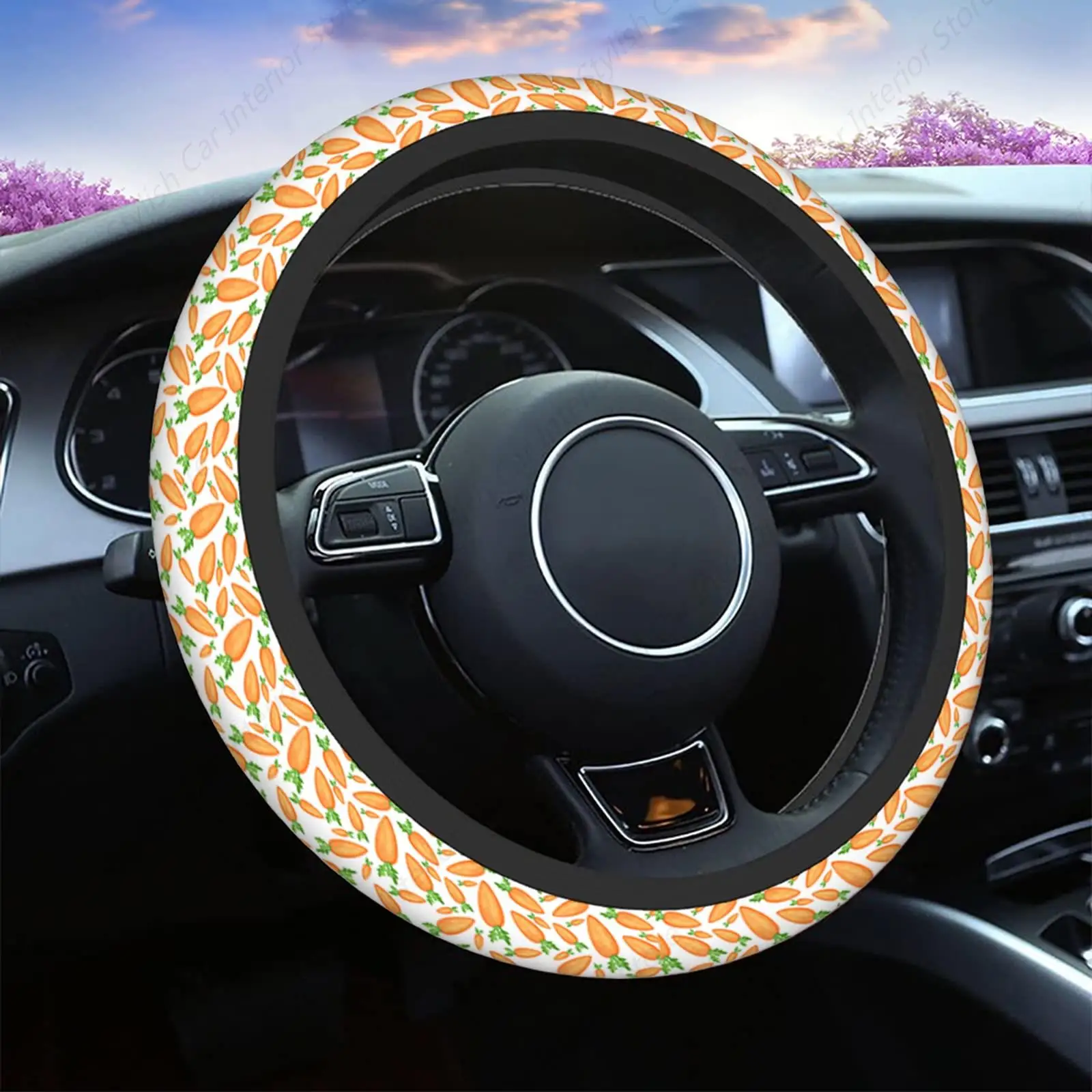 Steering Wheel Cover for Men Women Carrots, Easter Carrots Nature Cute Universal 15 Inch Anti-Slip Odorless Breathable Car Wheel