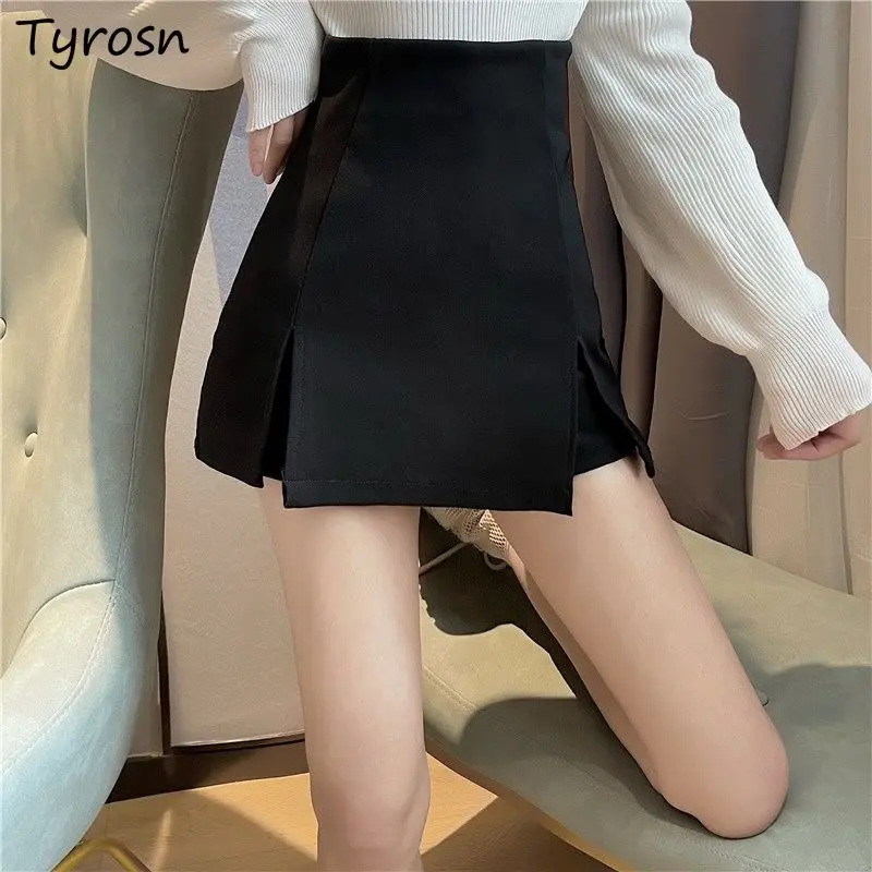 Faldas cortas con abertura lateral para mujer, diseño de S-4XL negro, Sexy, cintura alta, ajustada, dulce JK Ulzzang, con cremallera en la cadera, estética elegante para oficina