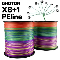 Ghotda 9 Strands 300M/500M Braided Fishing Lines Multifilament PE Saltwater Fishing Line 20lb-100lb Diameter 0.14-0.55mm