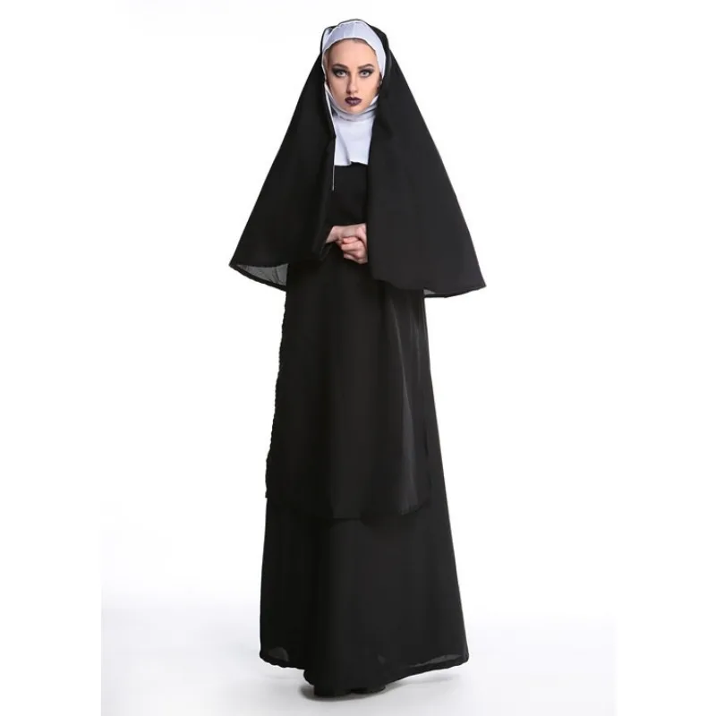 Deluxe Adult Black Priest Costume for Female Cosplay - Halloween Religious Role Play