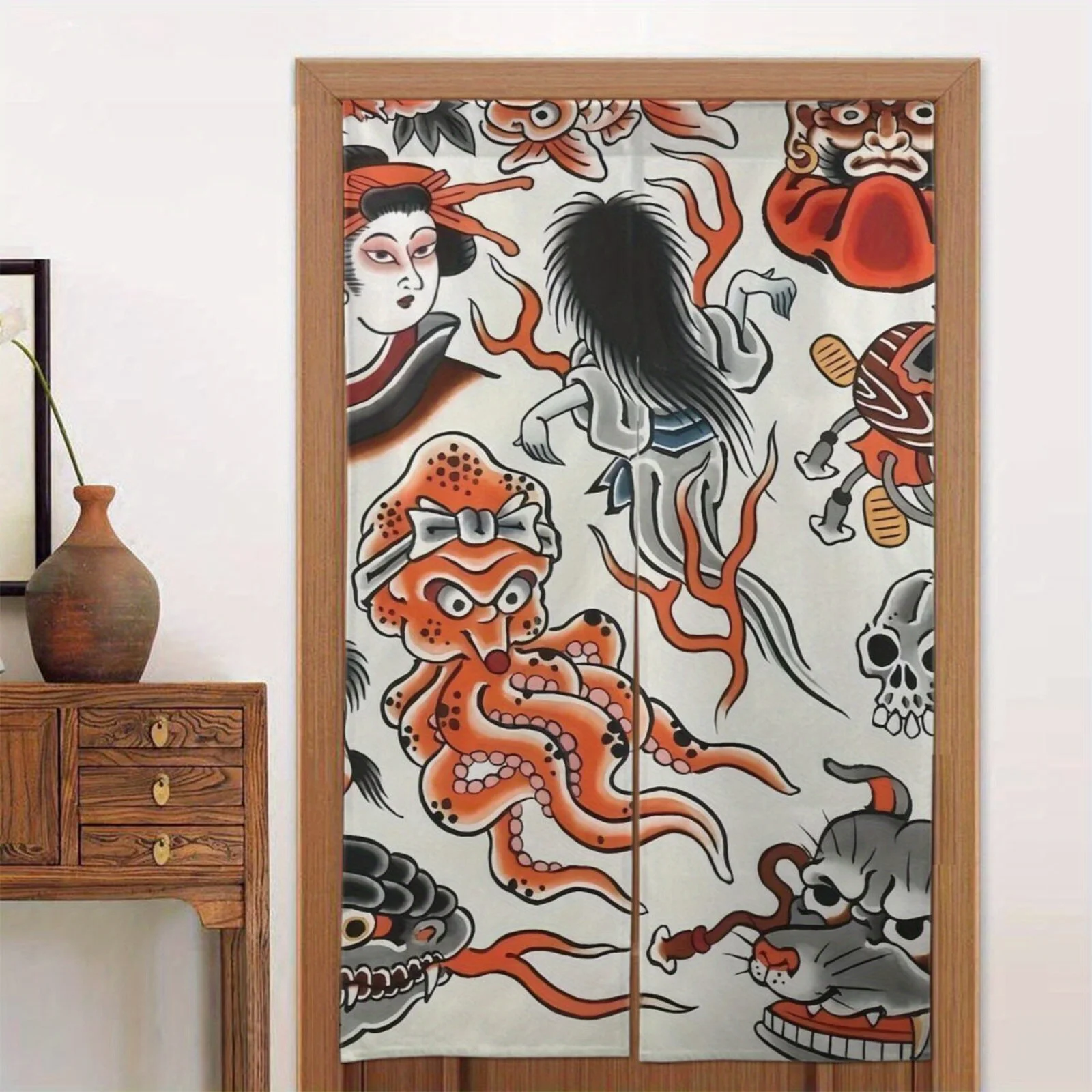 1pc Japanese Ukiyo-e style door curtains, traditional pattern fabric partition curtains, home decoration
