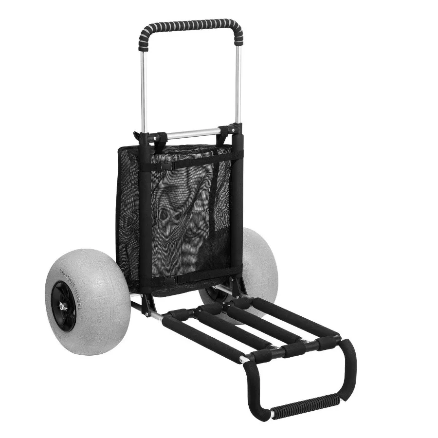 

Beach Dolly with Big Wheels for Sand 29.9" x 15.4" Cargo Deck w 12" Balloon Wheels 165LBS Loading Capacity Folding Sand Cart a