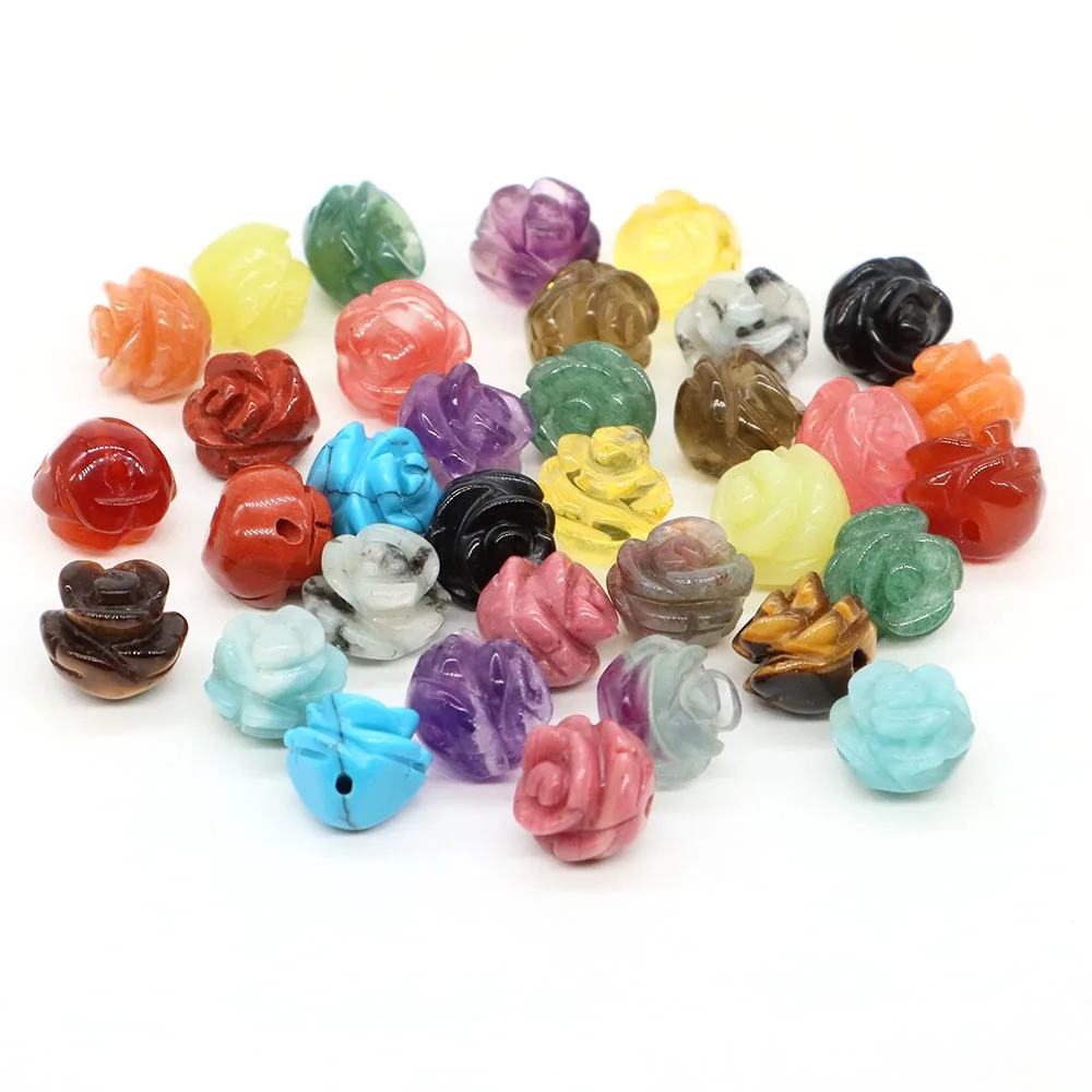 

5PCS/Lot Rose Flower Beads Natural Stone Healing Crystal Gemstone for Jewelry Making DIY Bracelet Necklace Accessories 8/10/12mm