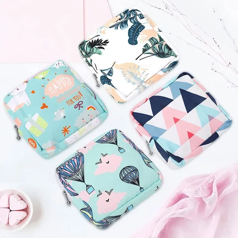 Women Sanitary Napkin Storage Bag Cotton Travel Makeup Storage Bag Literary Zipper Coin Purse Sundries Storage Organizer Bags