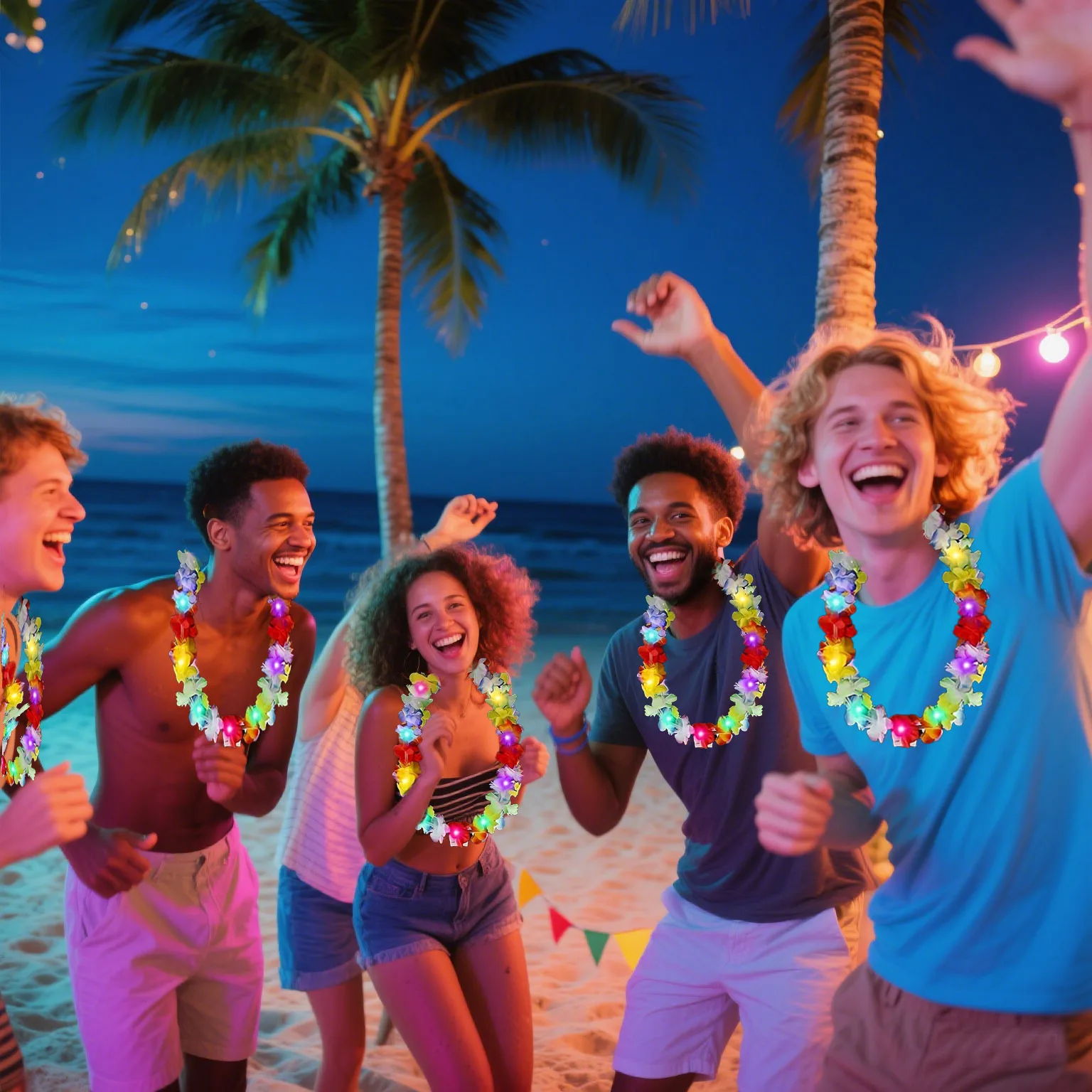 

26-комп. Ожерелья с гавайскими леями со светодиодной подсветкой — товары для тропического пляжа | Идеальные аксессуары для гавайской тематической вечеринки, пляжа