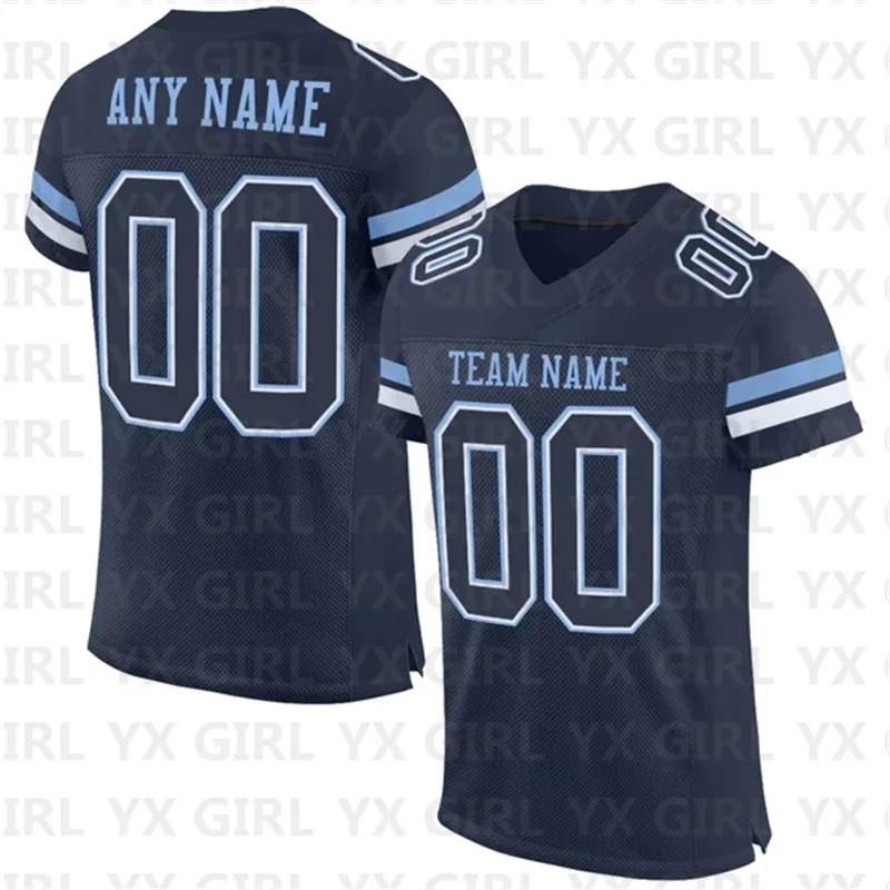 Custom Navy White-Orange Mesh Authentic Football Jersey Personlized Team name and you name number V-Neck Football T-Shirts