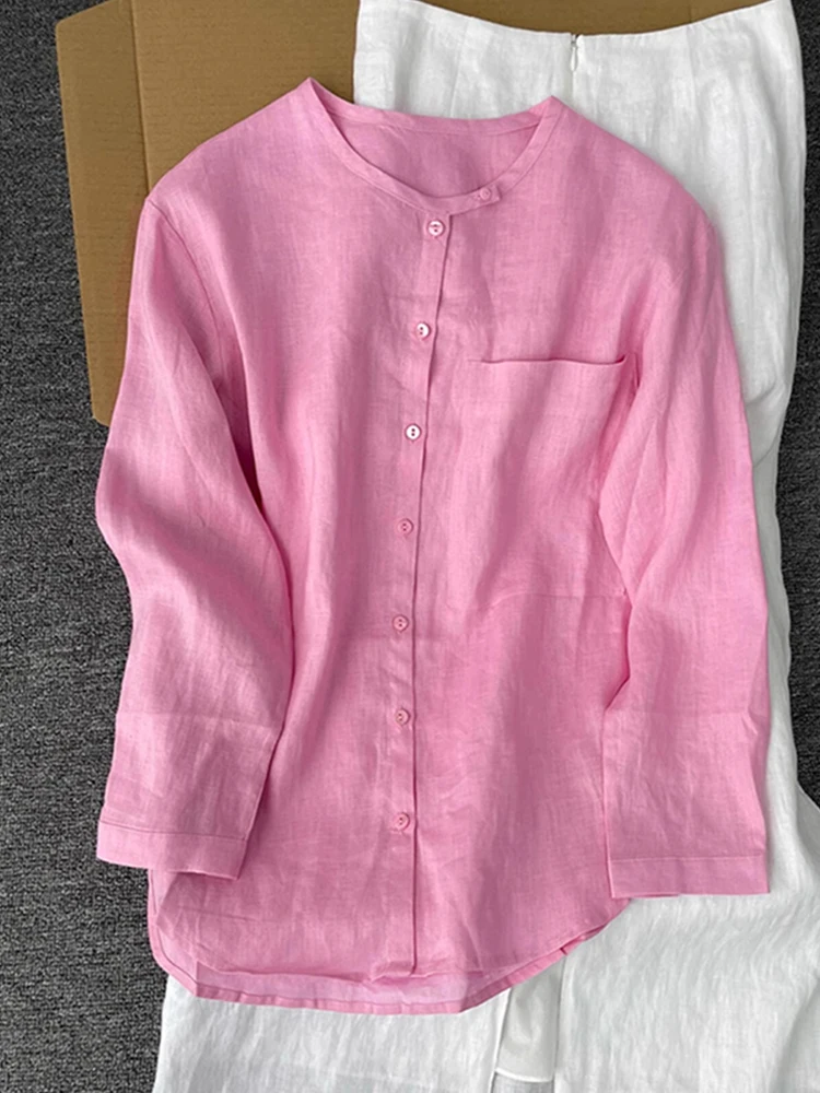 

Autumn New Long Sve Silk irt Women Spring Summer Loose round Ne Layering Outerwear Cotton Linen Sun Protectio...