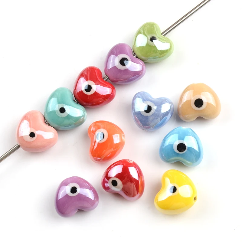 10pcs 14x12mm 17x15mm Heart Ceramic Beads DIY Loose Spacer Love Heart Evil Eye Ceramics Bead For Jewelry Making Bracelet Earring