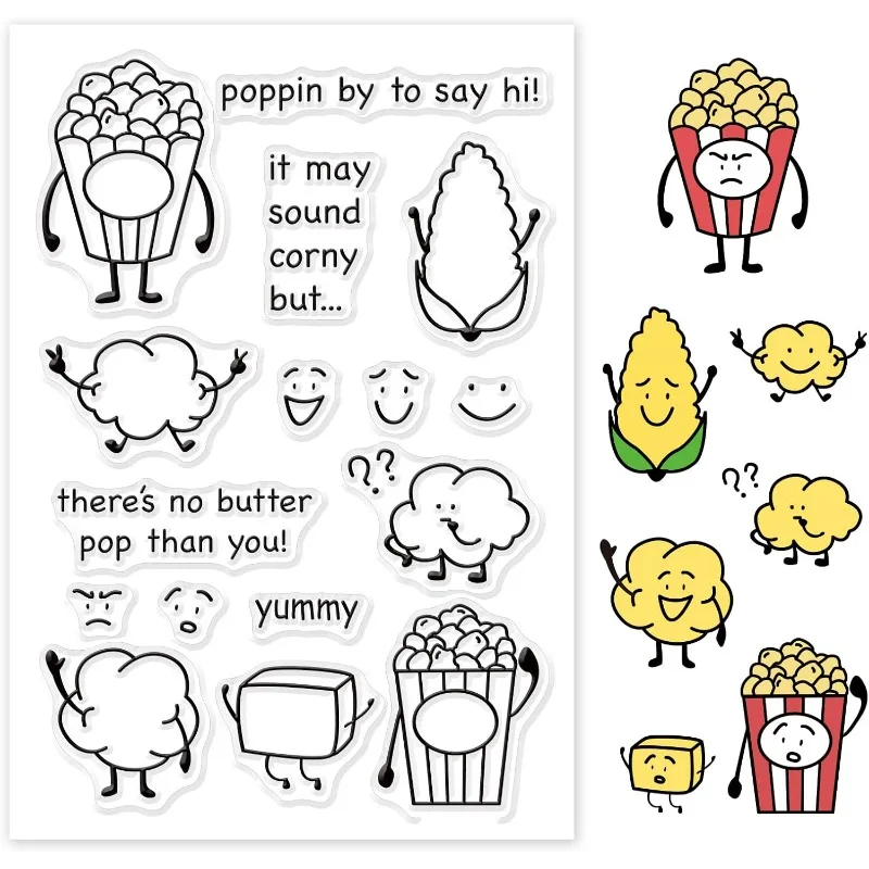 1PC Popcorn Silicone Clear Stamps Transparent Stamps for Birthday Valentine's Day Party Cards Making DIY Scrapbooking Photo