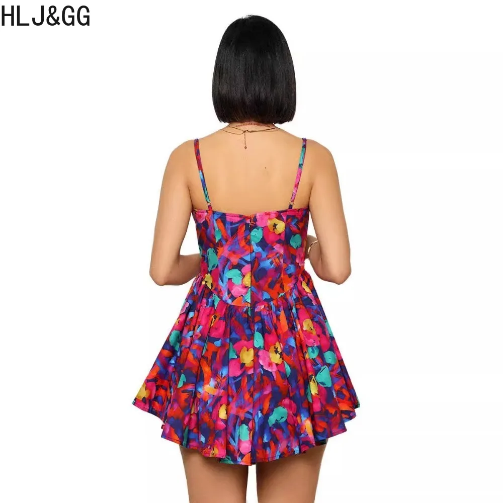 Hlj & gg Sommer New Print Bodycon Hosenträger Kleider Frauen V-Ausschnitt dünner Riemen ärmellose schlanke unregelmäßige Vestidos Mode Streetwear