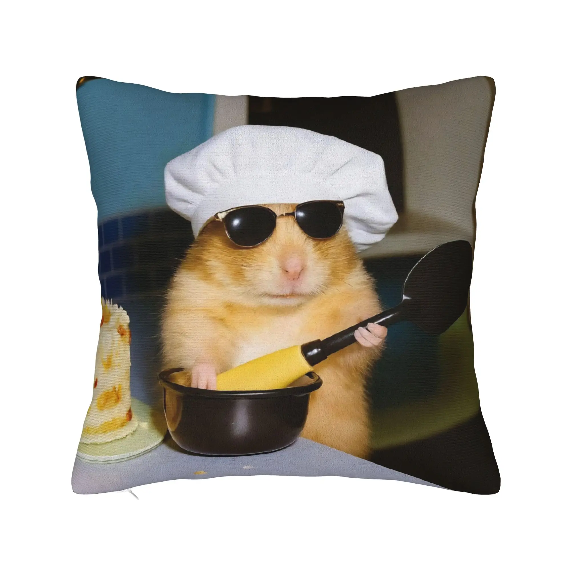Chef Hamster Cooking Meme Pillowcase Polyester Cushion Cover Gift  Pillow Case Cover Bed Square 45X45cm