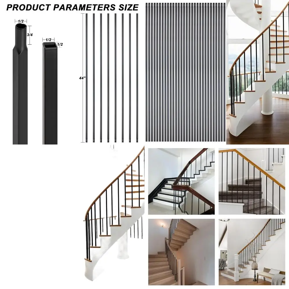 

30 Pack Iron Balusters, 1/2 x 44, Square for Stairs, Deck, Hollow, Satin Black Indoor Stair Railings