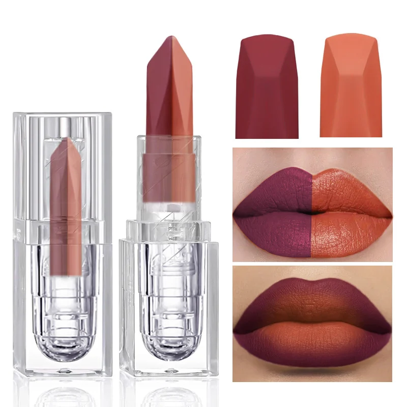 Two In One Two Tone Lipstick Gradual Matte Purple Durable Waterproof Metal Black Moisturizing Lipstick Matte Pearl Finish Sexy