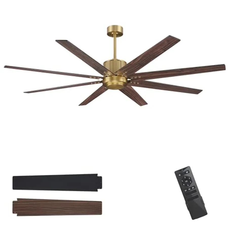 72 Ceiling Fan without Light for Living Room Bedroom Covered Outdoor, Gold and Black/Walnut Blades, Modern Large DC Motor, 6-Sp