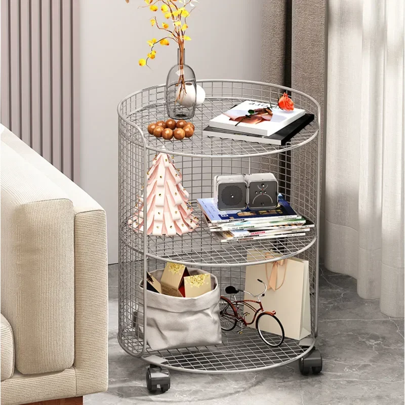 Removable Small Bedroom NightstandMultilayer Round Auxiliary Cart With Wheels for Easy Movement Enhancing Room Utility