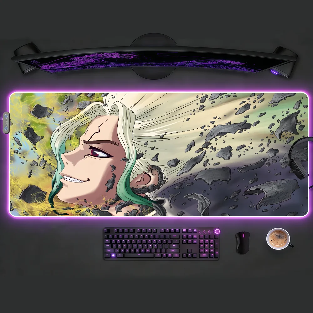 Anime Dr. Stone-D Mouse Pad RGB LED Light Colorful Game Keyboard Non-slip Cover Desk-mat Surface Waterproof