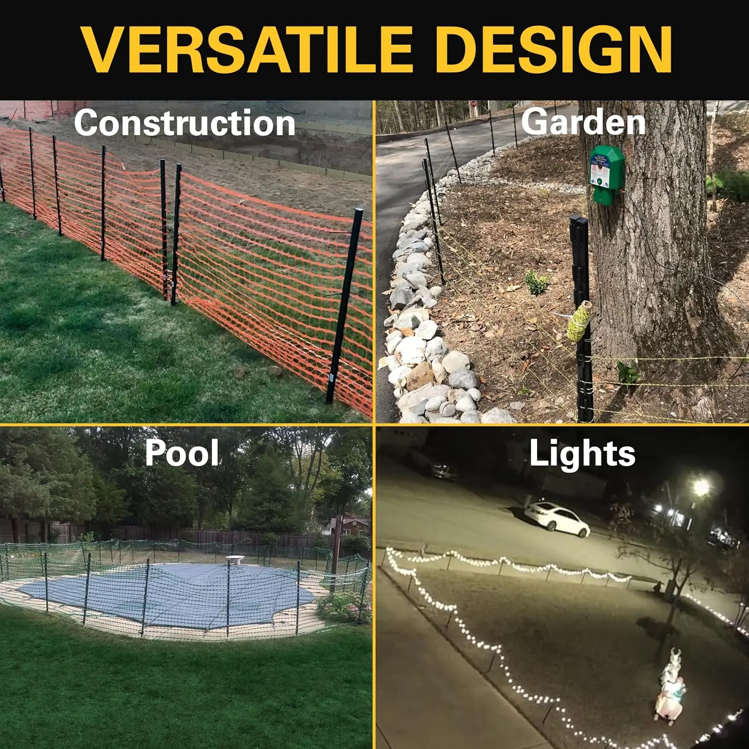 أعمدة سياج كهربائي بأربعة أقدام - 50 عبوة لسهولة التركيب، أوتاد حديقة سوداء قوية