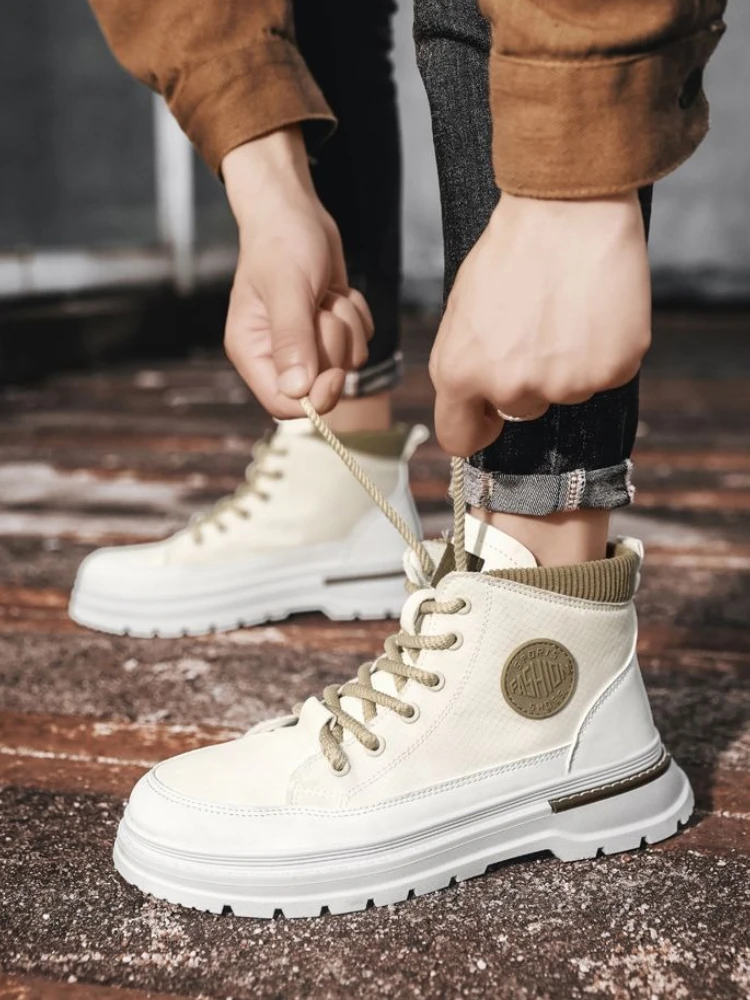 ربيع الخريف حجم كبير الدانتيل يصل الذكور الأحذية اللون حجب منصة الرجعية الرجال أحذية عالية قطع موضة عدم الانزلاق أحذية غير رسمية