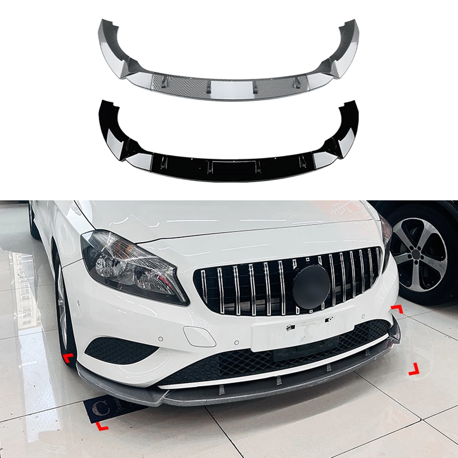 

Front Bumper Spoiler Lip Carbon Fiber Look/Gloss Black Lower Splitter For Mercedes-Benz A Class W176 2013 2014 2015 Base Models