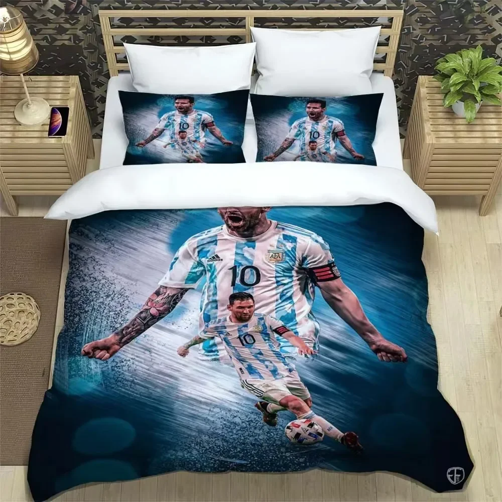 Ronaldo, Messi, Mbappe, Neymar Pattern Quilt Cover With Pillowcases Microfiber Digital Printed Bedding Set Twin Full Queen King