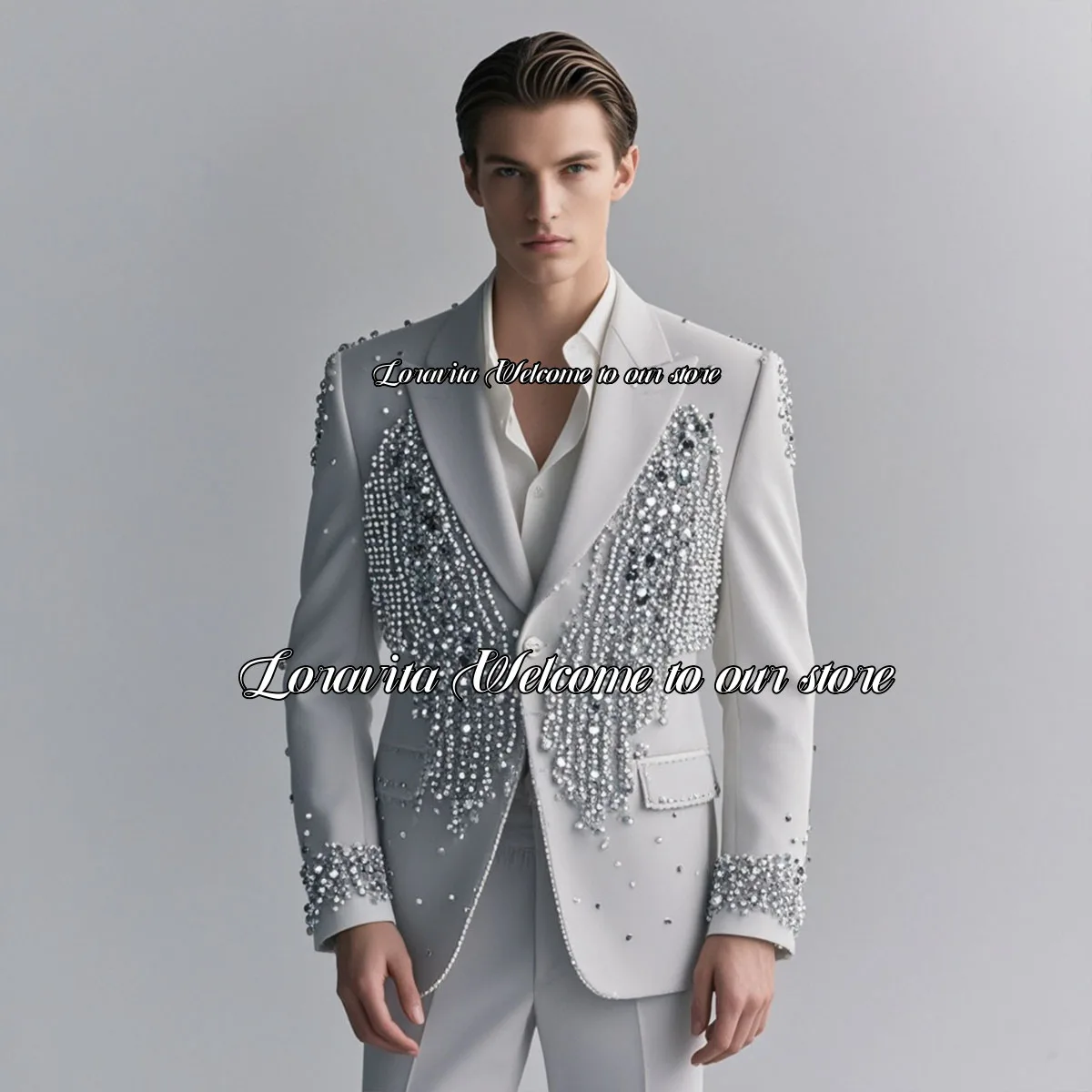 Sparkling Diamond Decoration Tuxedos Men Suits Luxury Beading Peaked Lapel Groom 3 Pieces Sets Wedding Male Prom Blazers suits