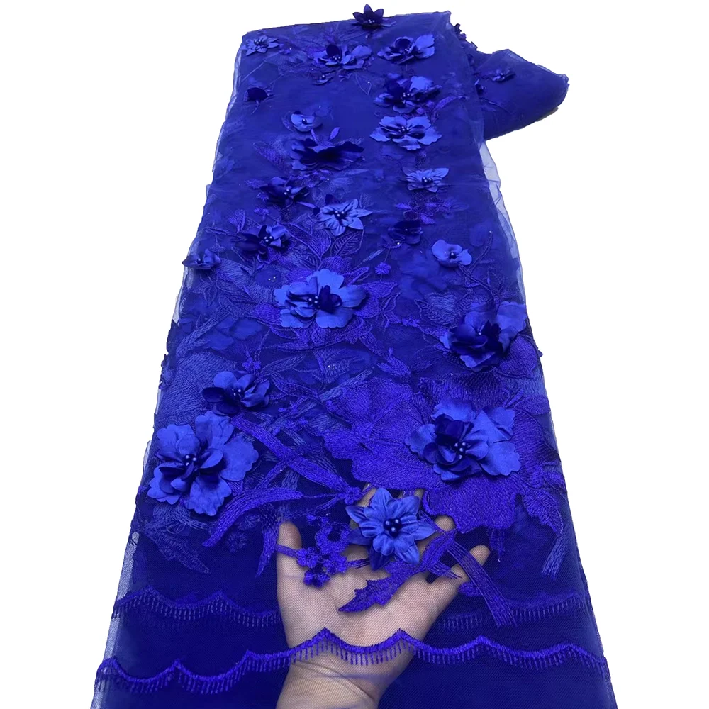 Tela de encaje con cuentas de tul francés, tela de encaje africano 2024, bordado nigeriano de alta calidad, tela de encaje de flores 3D para costura
