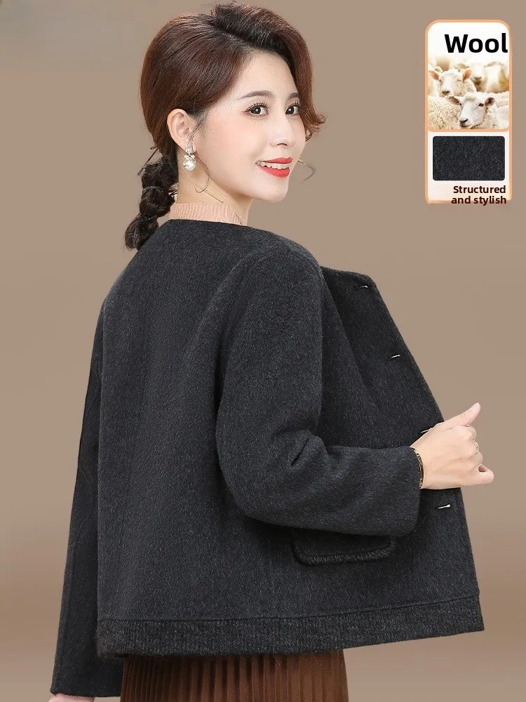 

Young Mom Autumn Winter Woolen Coat ort Double-Sided Camere Faionable Ele Middle-Aged And ly Women's Wear