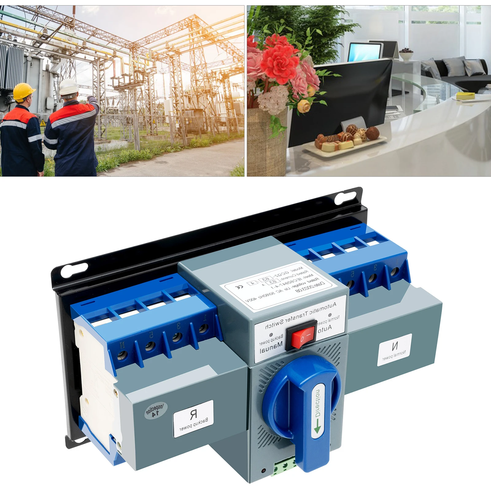 Auto/Manual Dual Power ATS, 2-Second Switching & Touch-Proof Terminals, High Performance, For Surveillance/Office Buildings