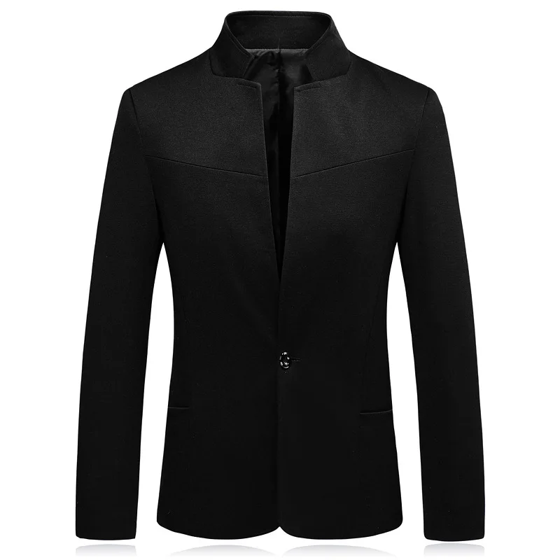 

Мужской осенний модный костюм-пиджак с длинным рукавом, однотонный, без воротника, приталенный, мужская одежда
