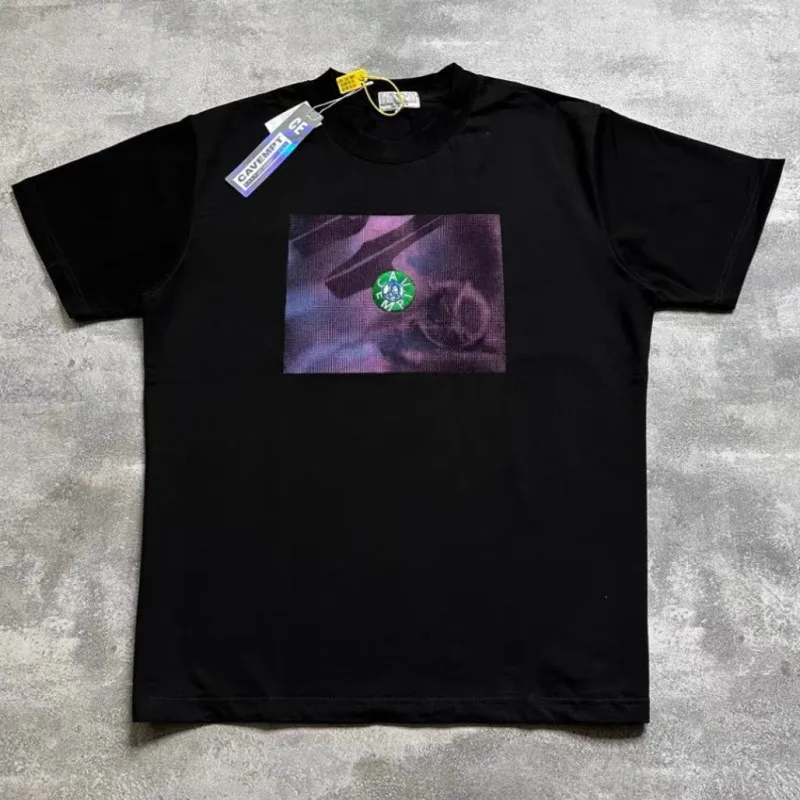 Embroidered Mark Pixel Grid Pattern Summer Men Women CAVEMPT Tshirts Breathable Cotton Black Round Neck Short Sleeve CE Outfit
