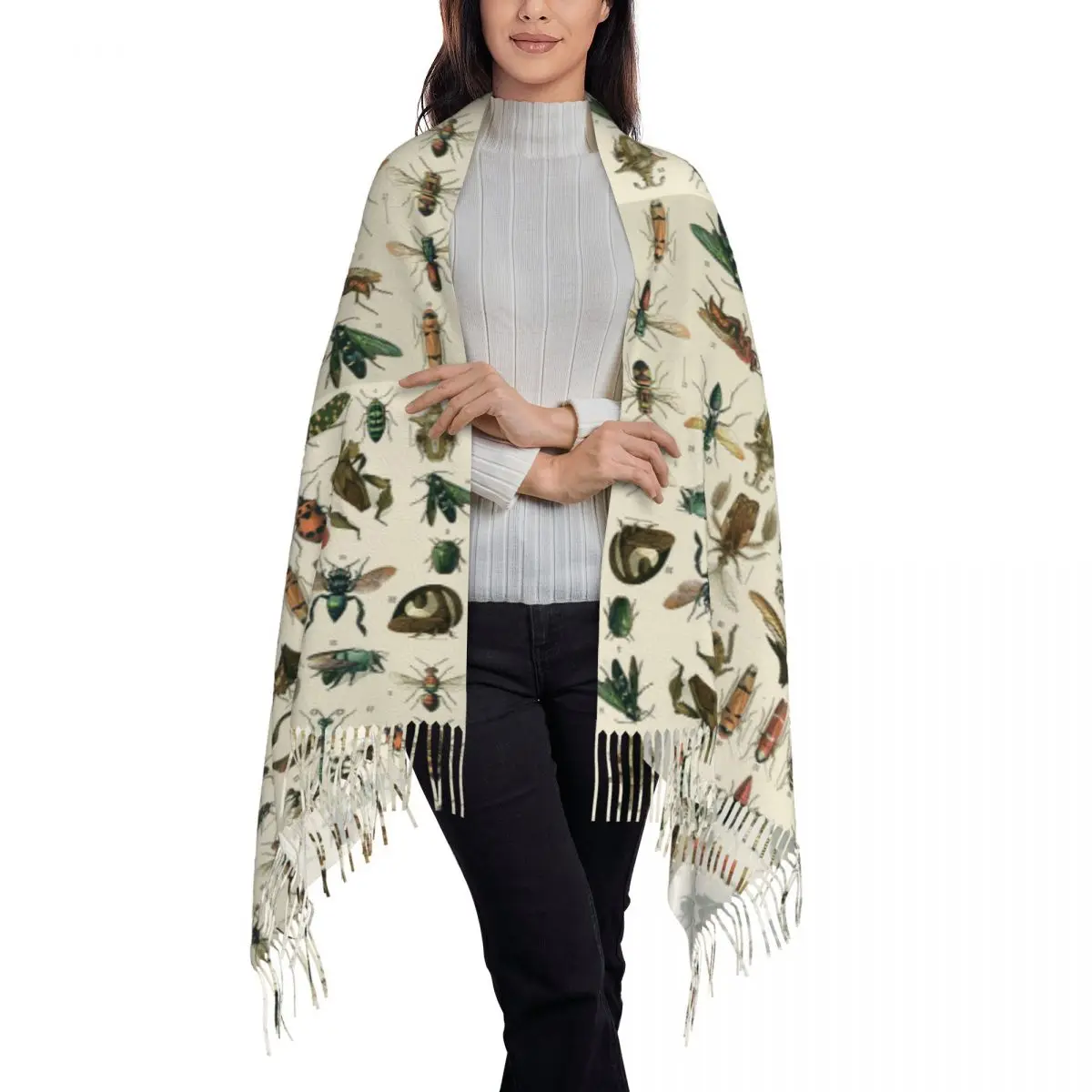 Insects Scarf Tassel Scarves Women Soft Warm Shawls and Wraps Long Fall Winter Shawl Wrap