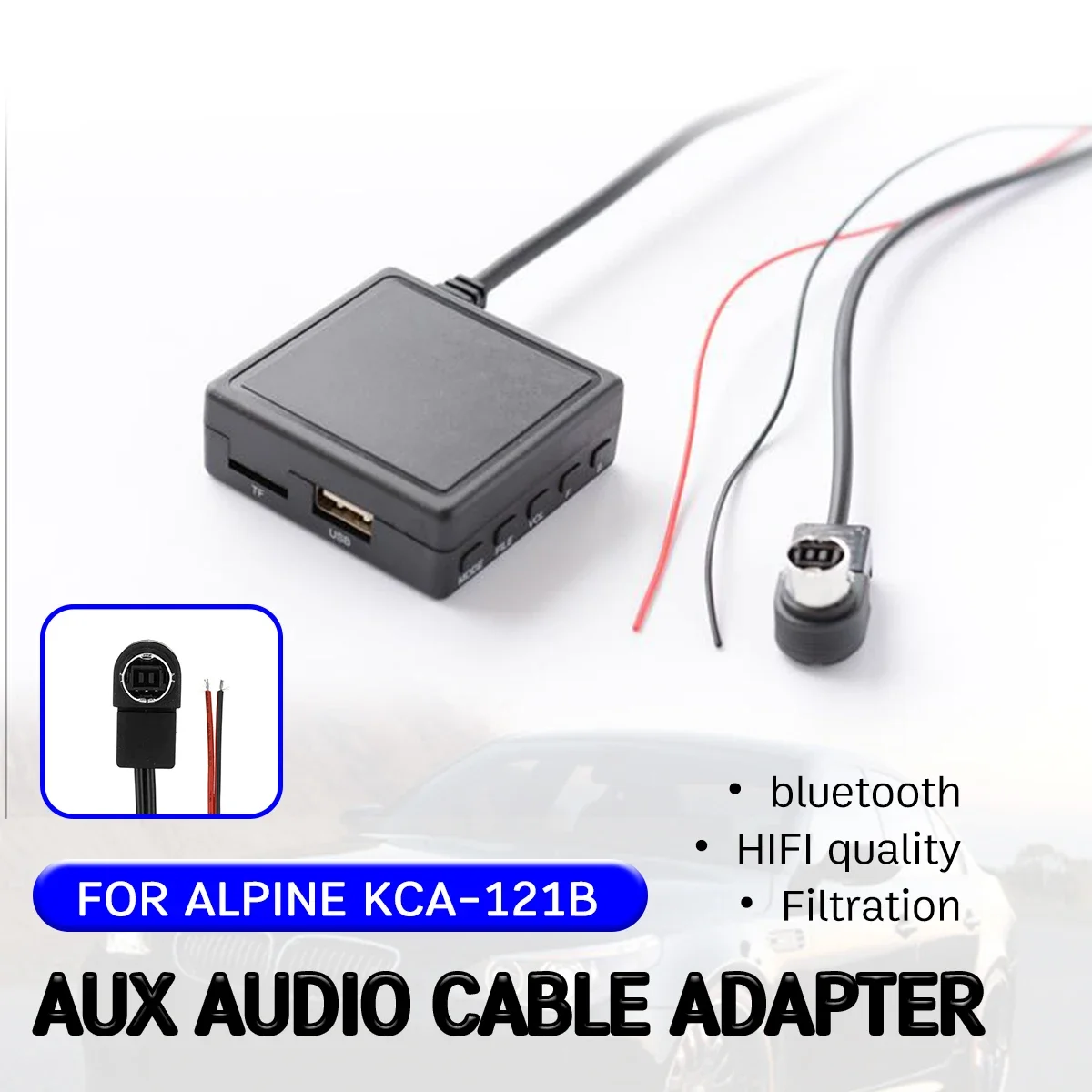 bluetooth Aux Receiver Cable with USB,microphone Hands-free Aux Adapter for ALPINE KCA-121B for ALPINE 9887/105/117/9855/305S