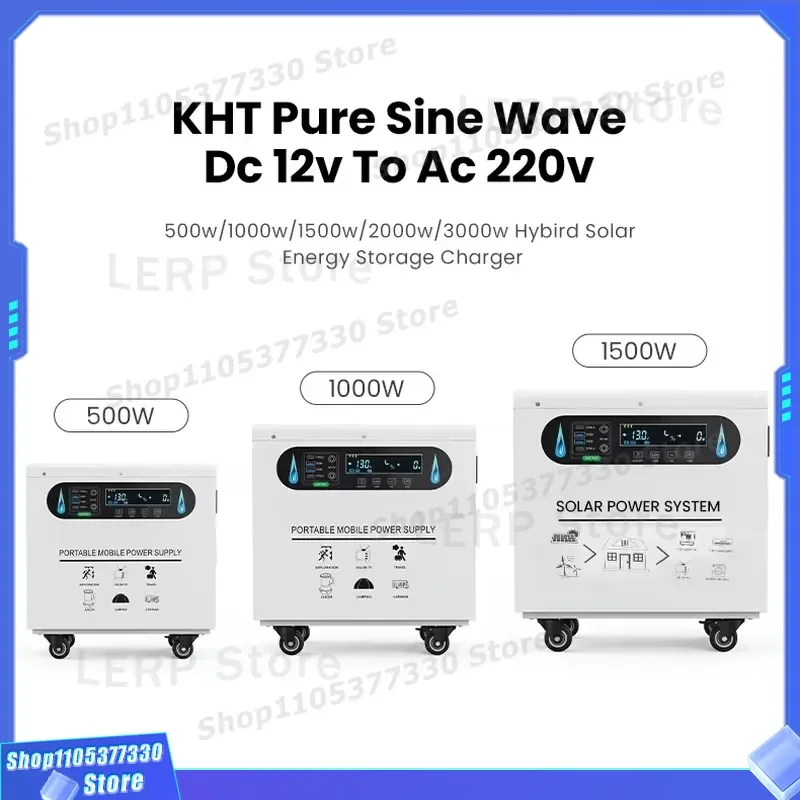 high quality KHT Portable Hybrid Solar Energy Storage Charger 500W Pure Sine Wave DC 12V to AC 220V with MPPT Controller and