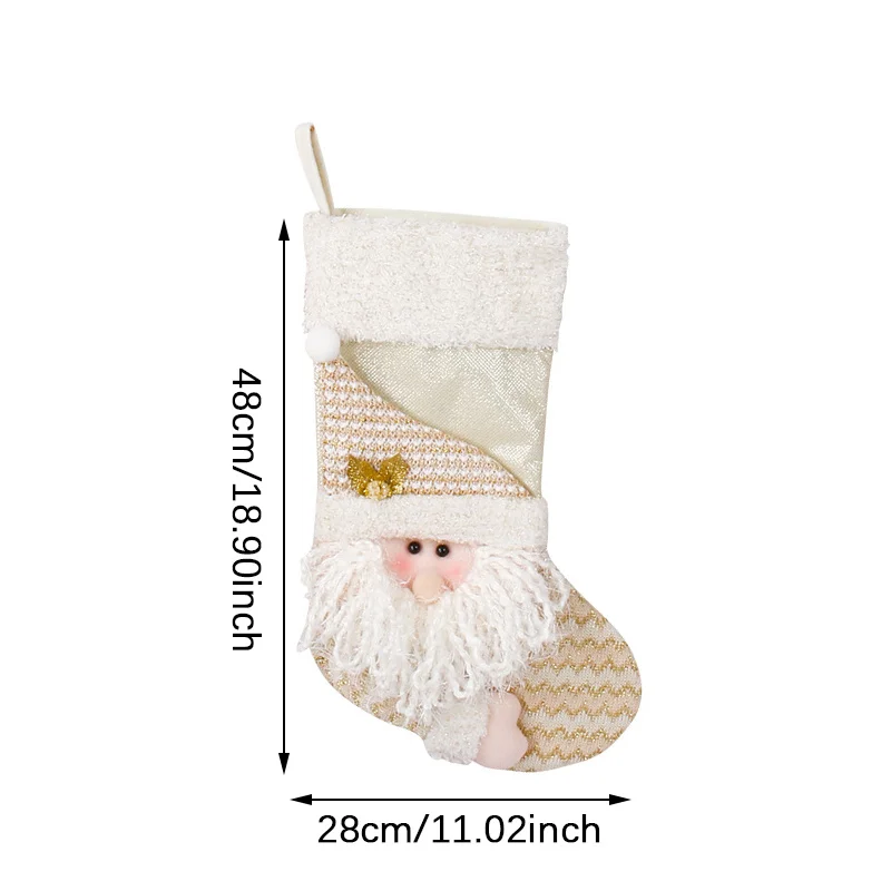 Bas de Noël blanc estampage or flocon de neige, ornements de Noël, pendentif, décorations d'arbre de Noël, chaussettes cadeau Noel