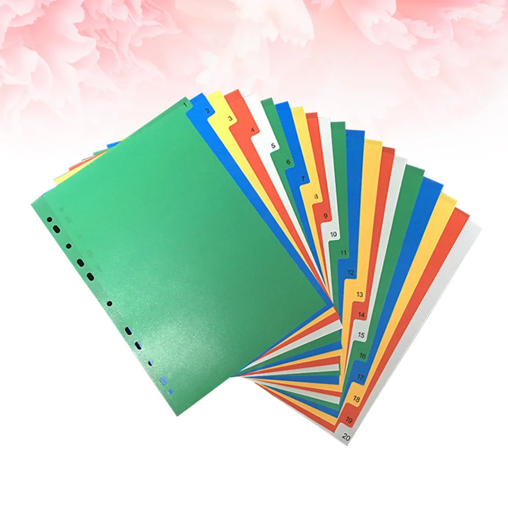 40Pcs Colorful Index Page Dividers A4 Plastic Tab for Binder Organization Multi-Color Insertable Labels Classified Pages Divider