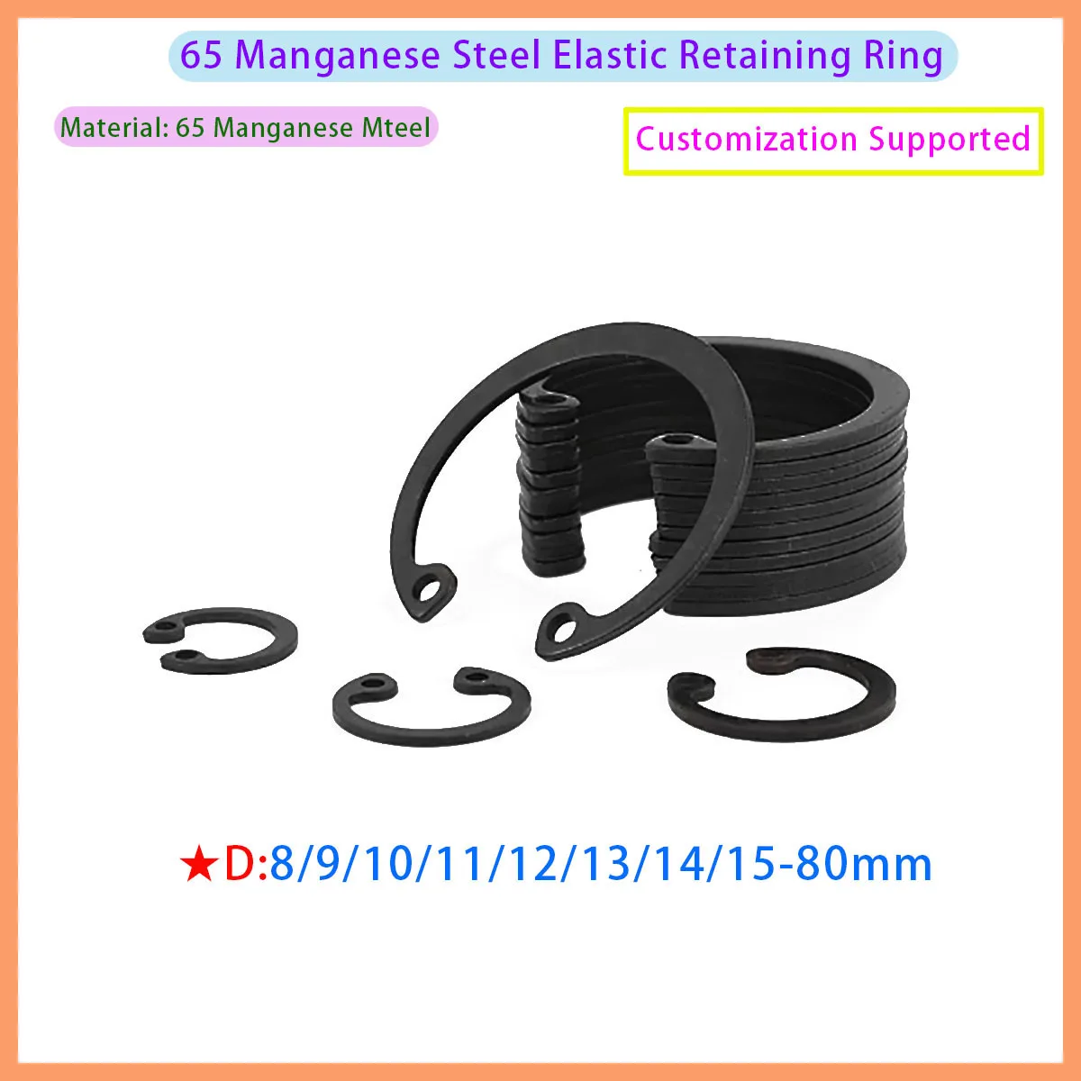 GB893 Black 65 Manganese Steel C-hole Buckle Elastic Clamp Inner Ring M8 M9 M10-M80