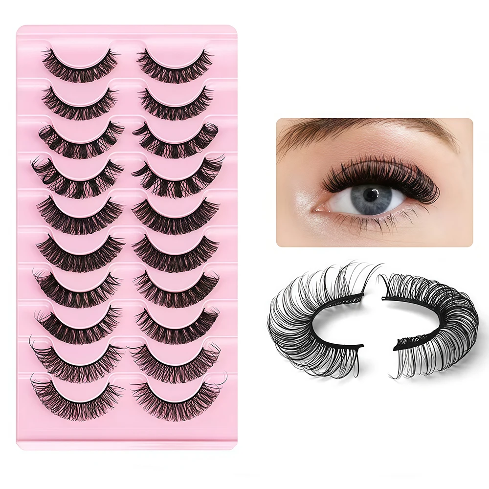 New DD Russian Curling False Eyelash 10 Pair Set, Large Curvature Curling False Eyelash, European and American Thick False Eyela