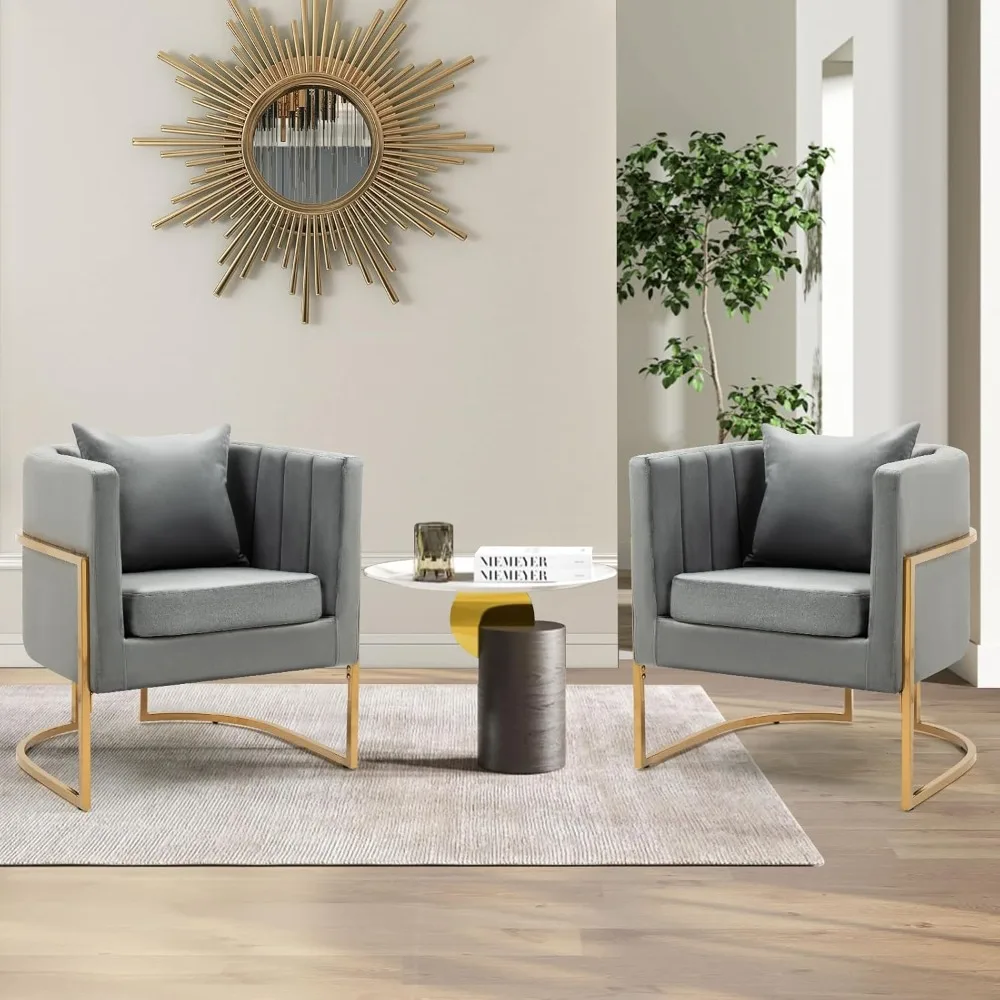 

Velvet Modern Accent Chairs Set of 2, Upholstered Barrel Armchair Mid Century with Pillow for Living Room, Comfy Single Vanity