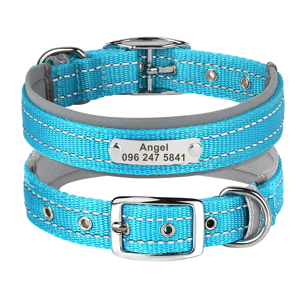 Personalized Dog Collar Reflective Dogs ID Collars Free Engrave Name Collars Adjustable for Small Medium Large Dogs Pet Pitbulls