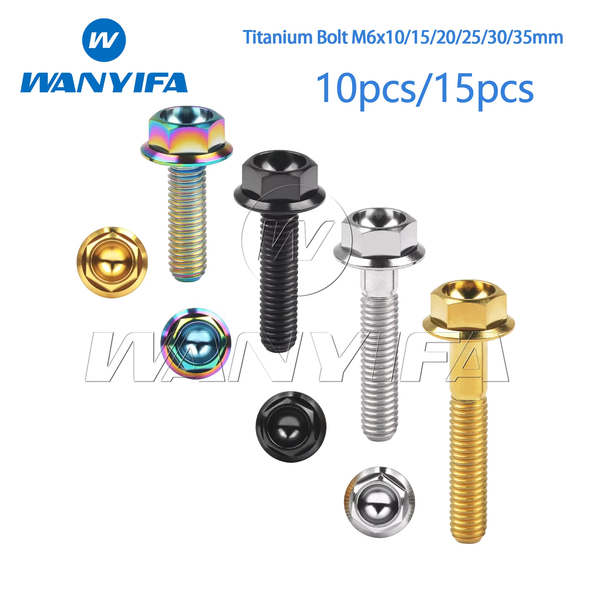 

Wanyifa Titanium Bolt M6x10/15/20/25/30/35mm Flange Hex Head Titanium Screw for Motorcycle Retrofit 10/15pcs