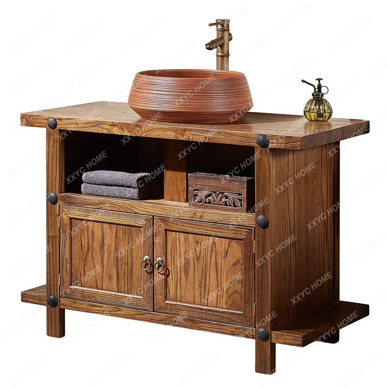 

Solid Wood Wash Basin Wash up Sink Washing Bathroom Cabinet Combination Floor