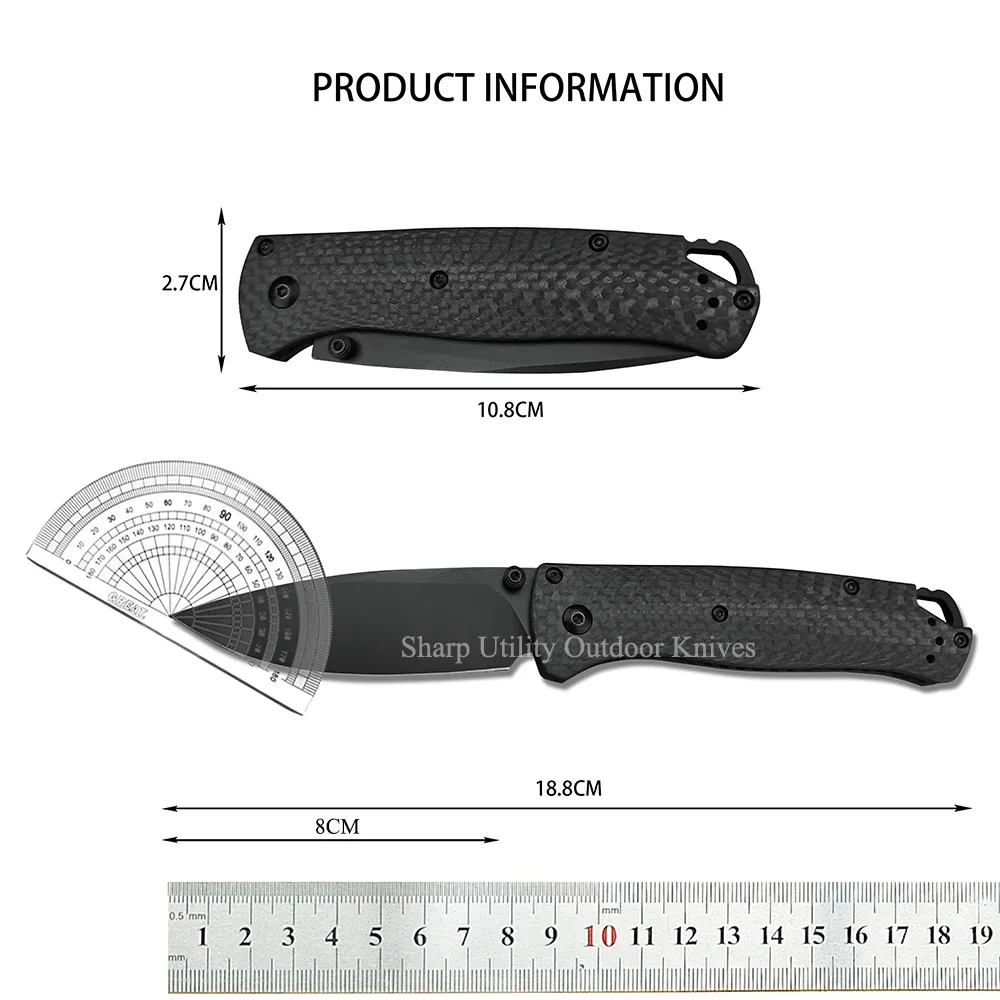 Carbon Fiber Handle Self Defense Pocket White/ Black Blade BM 535 Folding Knife Camping Survival Portable EDC Utility Jackknife