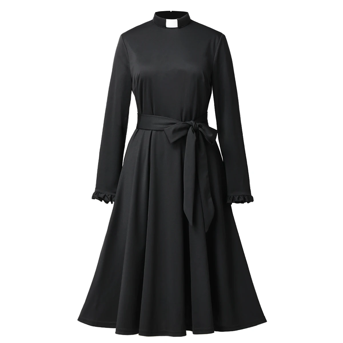 Black Clergy Dress Women Priest Stand Collar Mission Church Costume