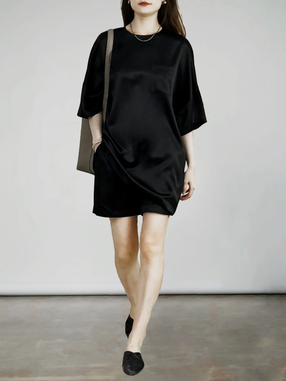 

Silk round Ne T-irt Women's Premium Casual Top Miao Original Design Heavyweight 30 Momme Comfortable Breathable Summer